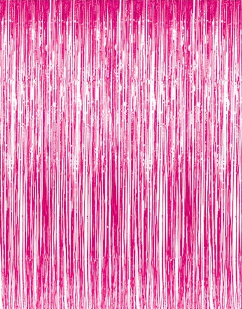 Metallic Tinsel Foil Fringe Hot Pink Curtains