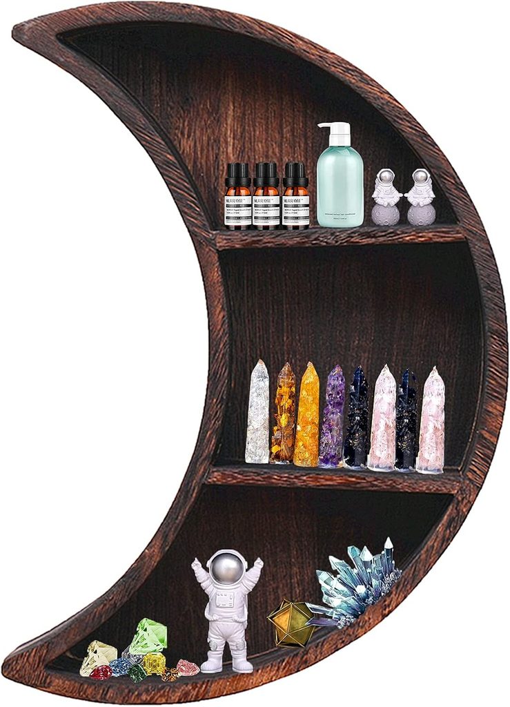 Wall Mounted Half Moon Wooden Shelf