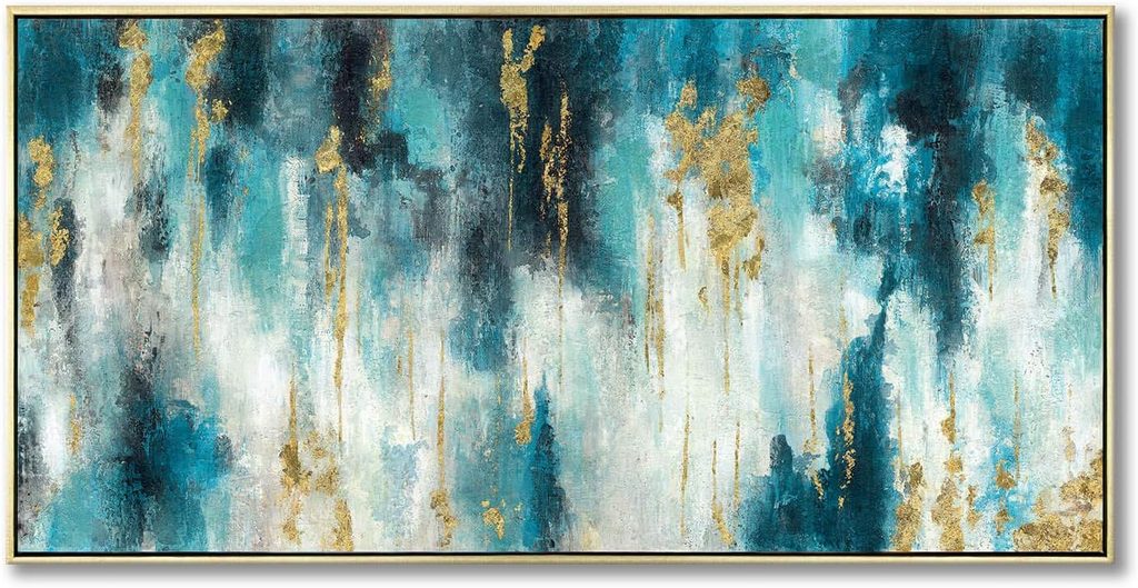 Turquoise Hand-Painted Canvas Painting Wall Art