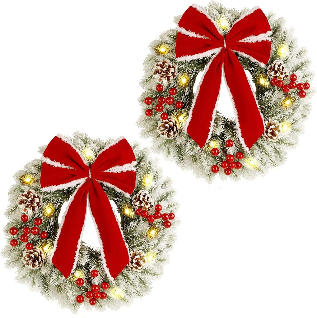 Lighted Christmas Pine Needle Wreath for Wall