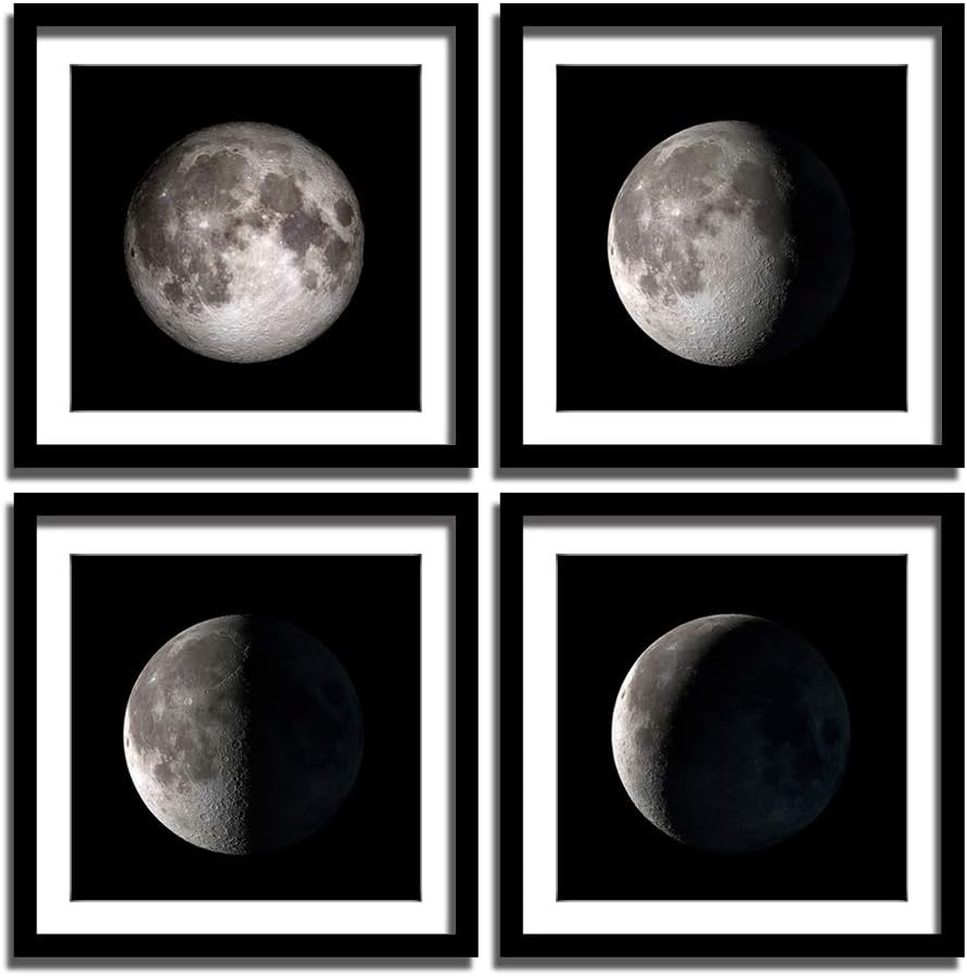 Framed Moon Phases 4 Pieces Canvas Wall Art