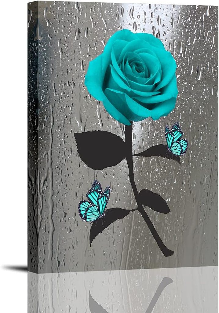 Rtriel Teal Canvas Flower Pictures Wall Decor