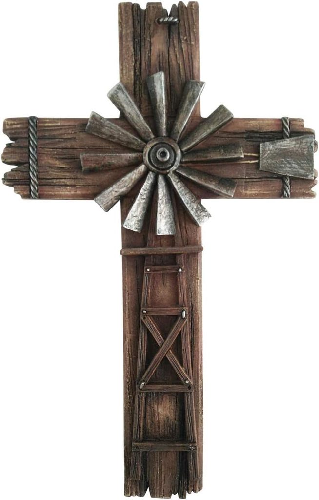 Rustic Wooden Crucifix Windmill Wall Hanging