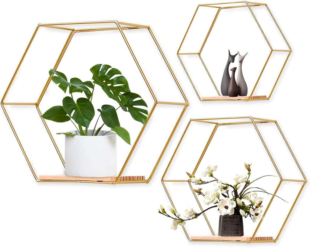 Hexagonal Wall Mounted Floating Modern Metal Shelf