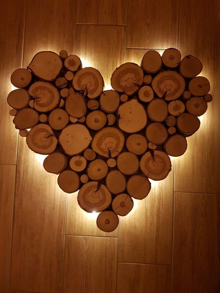 Heart Shaped Slice Wood Wall Art with Light