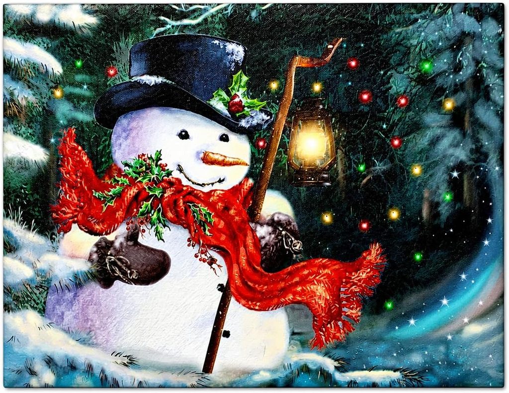 Light Up Snowman Canvas Wall Decor Christmas