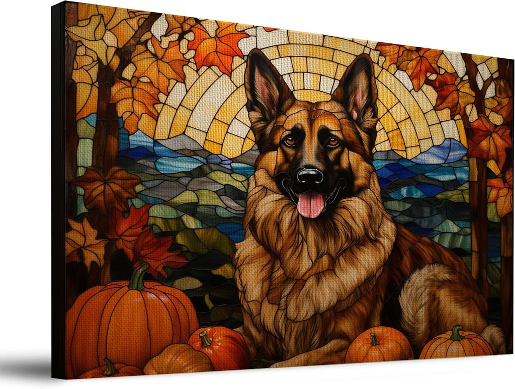 German Shepherd Dog With Pumpkin Canvas Art