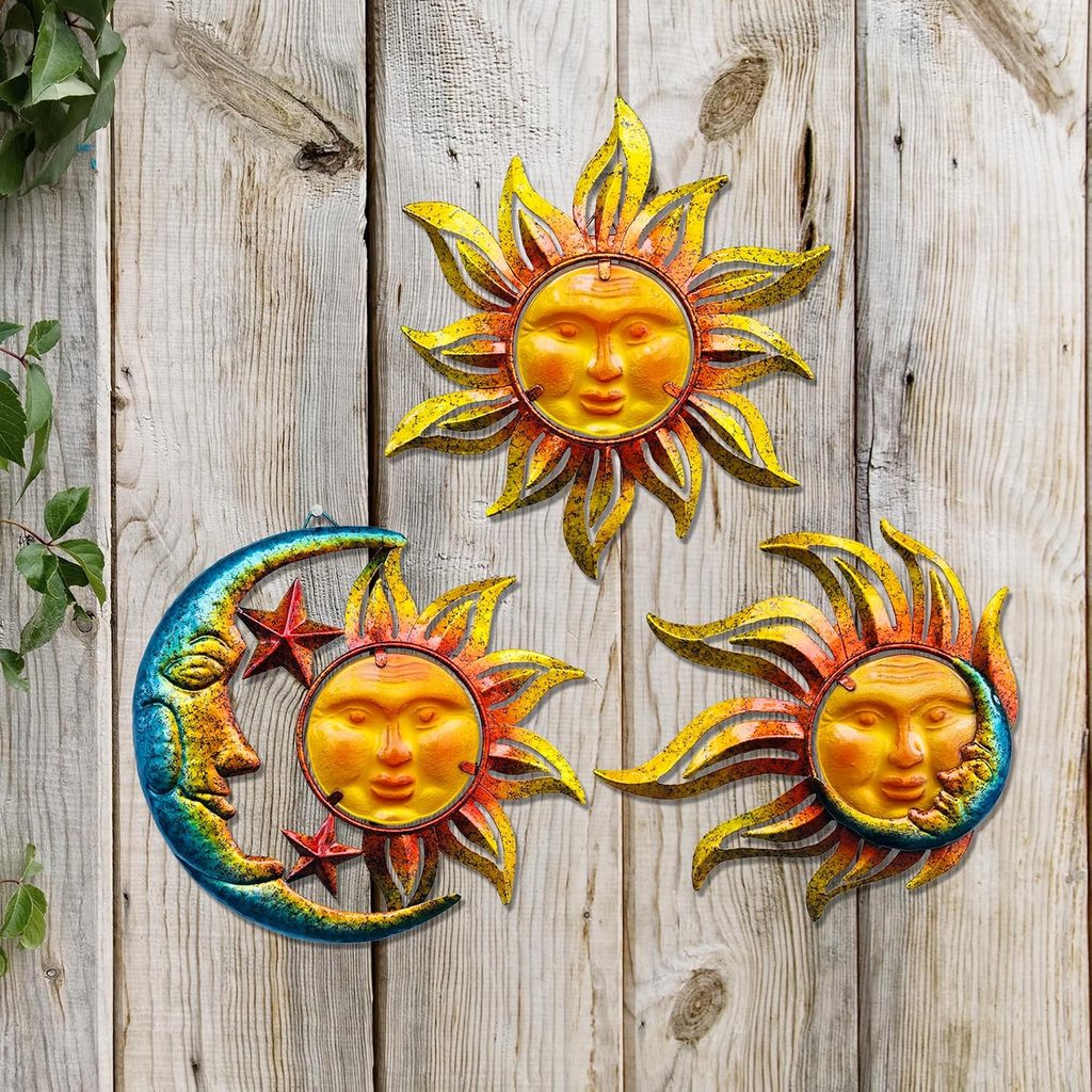 NewVees Sun Face Metal Wall Art Decor