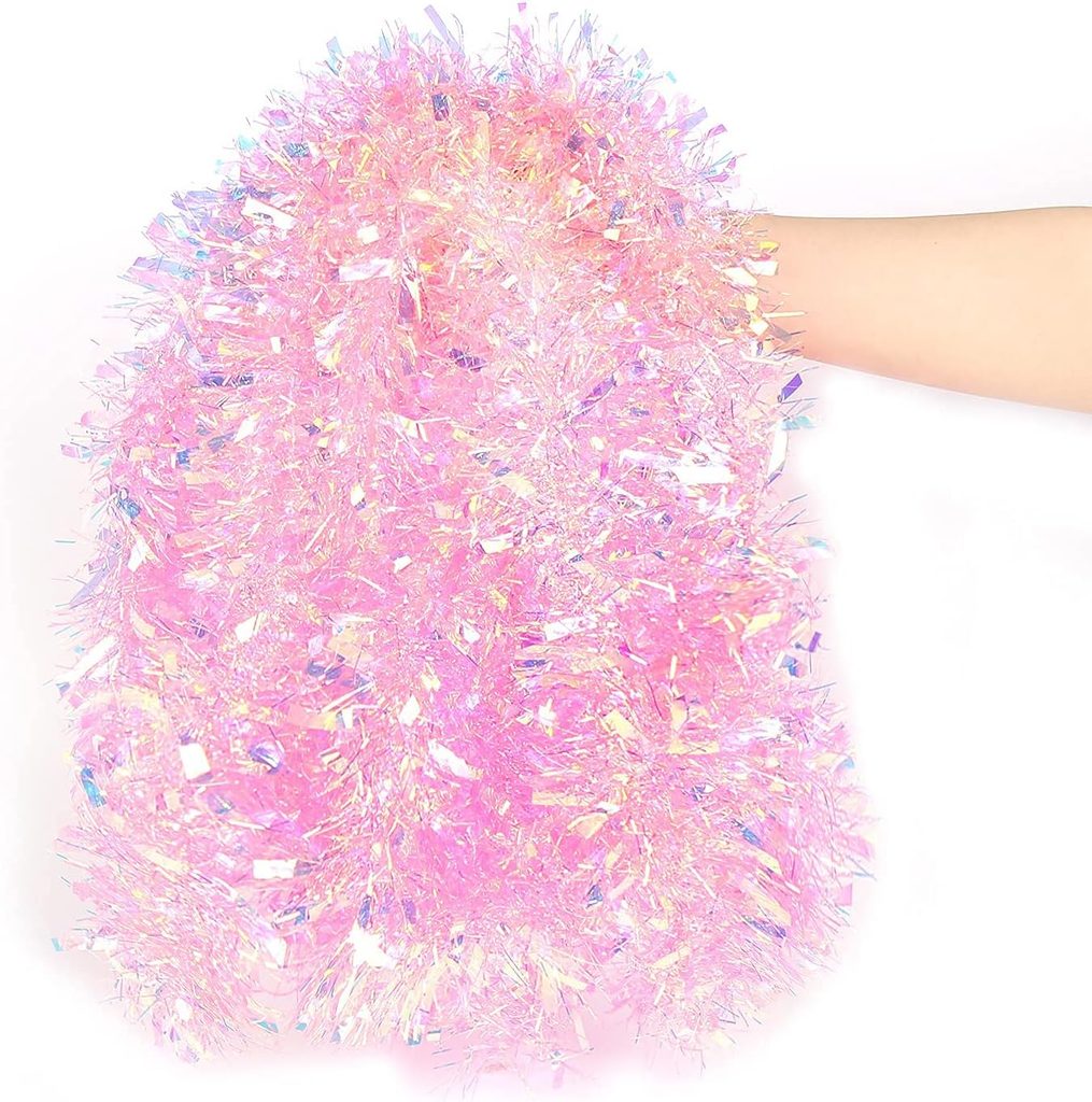 Pink Glittering Christmas Tinsel Garland Decoration
