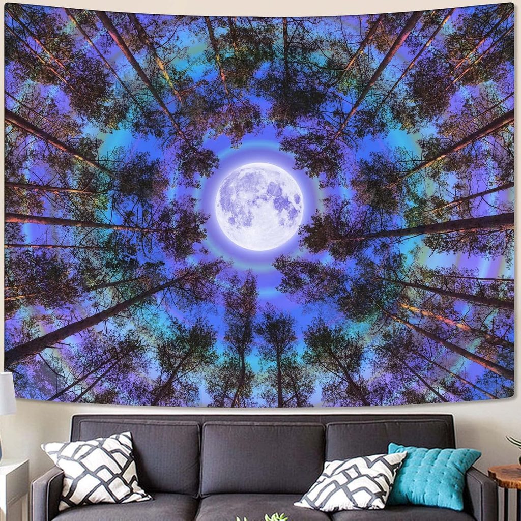 Aesthetic Trippy Forest Moon Tree Tapestry Wall Hanging