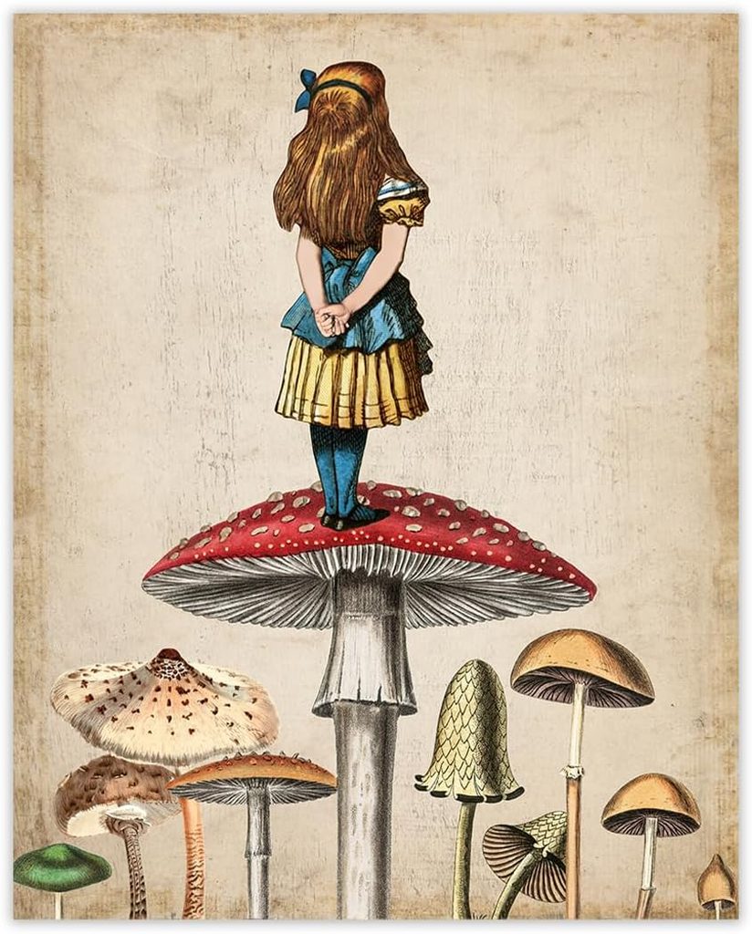 Whimsical Alice Atop Mushroom Wall Art Print