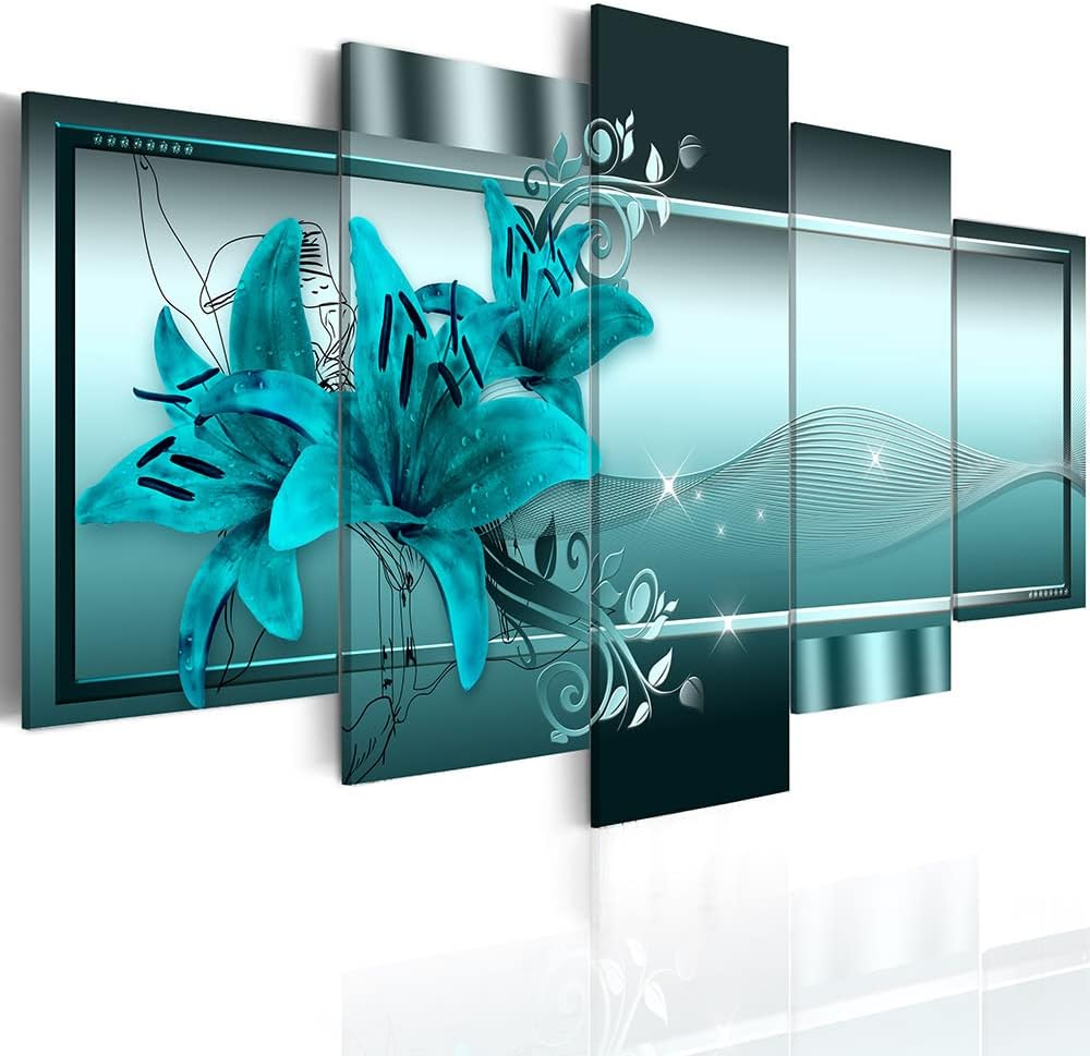 Poetart Teal Flower Picture Canvas Print Wall Art