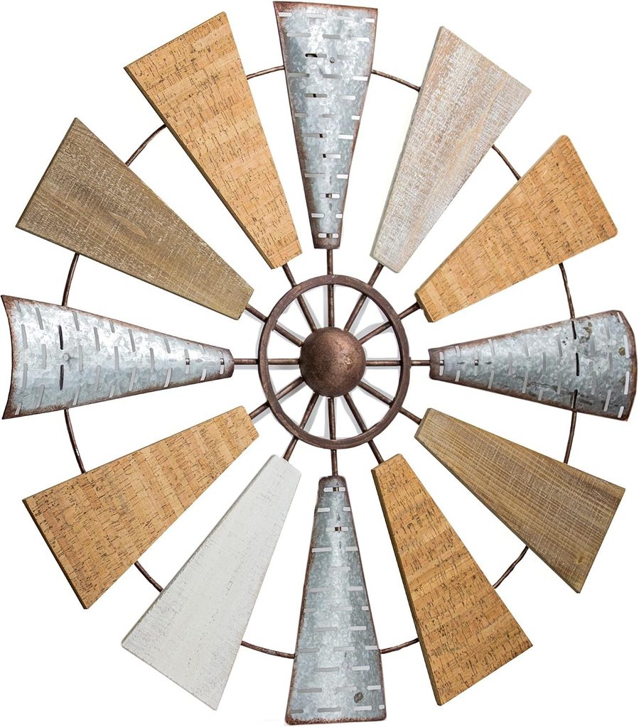 Farmhouse Windmill Wall Decor with Wood and Metal