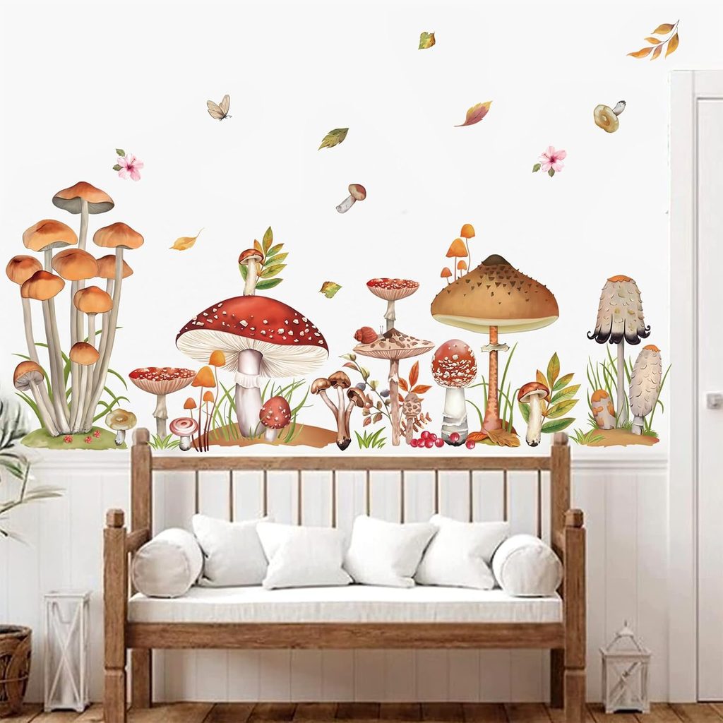Decalmile Mushroom Fairy Fall Leaf Wall Stickers